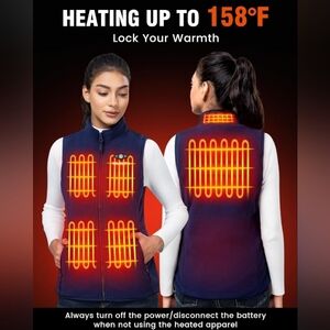 Wasoto Heated Fleece Vest Women's Large with Battery Washable Blue Rechargeable